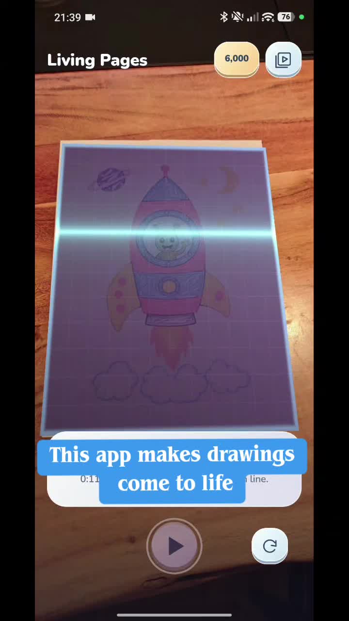 A preview of Living Pages bringing a drawing to life on paper.